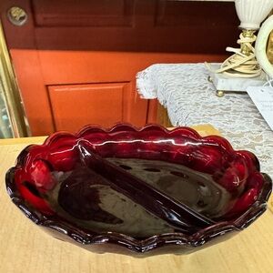 Collectible Ruby Red Scalloped Glass Seperated Dish
